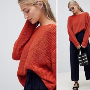 French Connection Millie Mozart Boatneck Sweater Orange Oversized Size XS